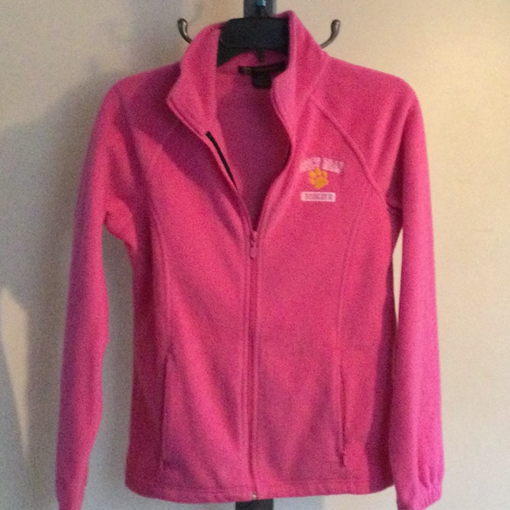 Ladies Pink Jacket Size small Petite fleece w/embroidered Brock Road Bobcats